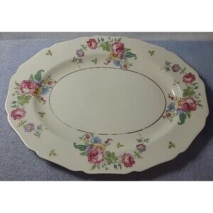 Vtg Thomas Ivory Germany ROSEMONT Oval Serving Platter ~  Florals 15”